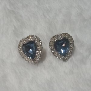 Dazzling Vintage Avon Faux Sapphire and Rhinestone Heart Earrings